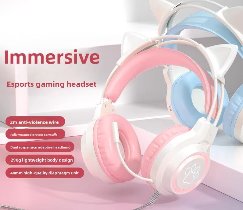 Esports Gaming Headset - LGOODVIN SY-G35 고양이 귀 유선 오버이어